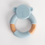 Bambino Бебешка гризалка от силикон и дърво Teddy 3м+ - синя